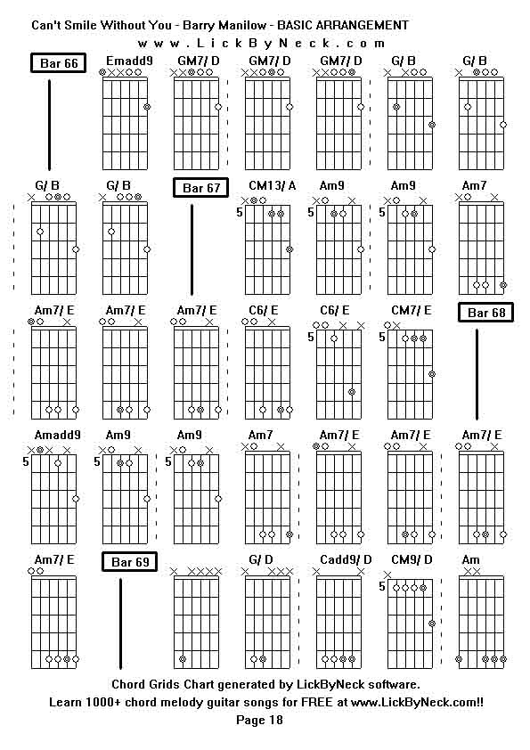 Chord Grids Chart of chord melody fingerstyle guitar song-Can't Smile Without You - Barry Manilow - BASIC ARRANGEMENT,generated by LickByNeck software.